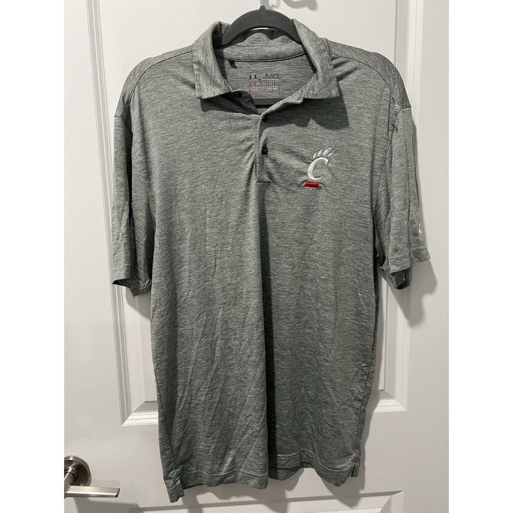 University of Cincinnati Under Armour Polo - Size Medium - Grey w/ Logo - Golf